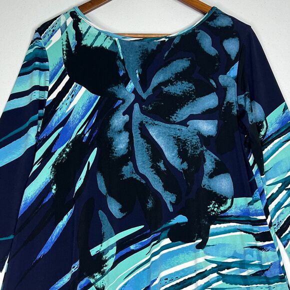 Clara Sun Woo Blouse Top Blue Floral Abstract Asymmetric Hem Tunic Art To Wear S - Picture 6 of 9